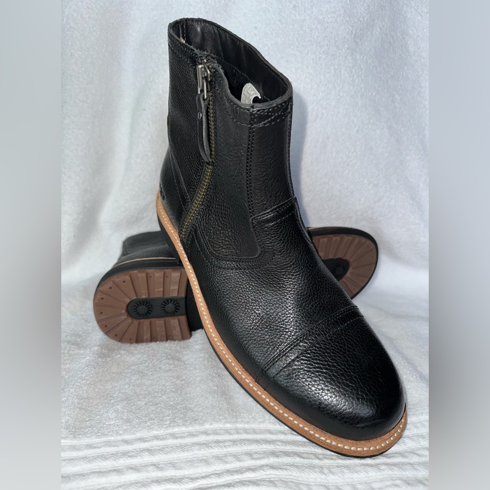 UGG DALVIN BLACK LEATHER SUEDE SHEARLING ANKLE MEN'S BOOTS